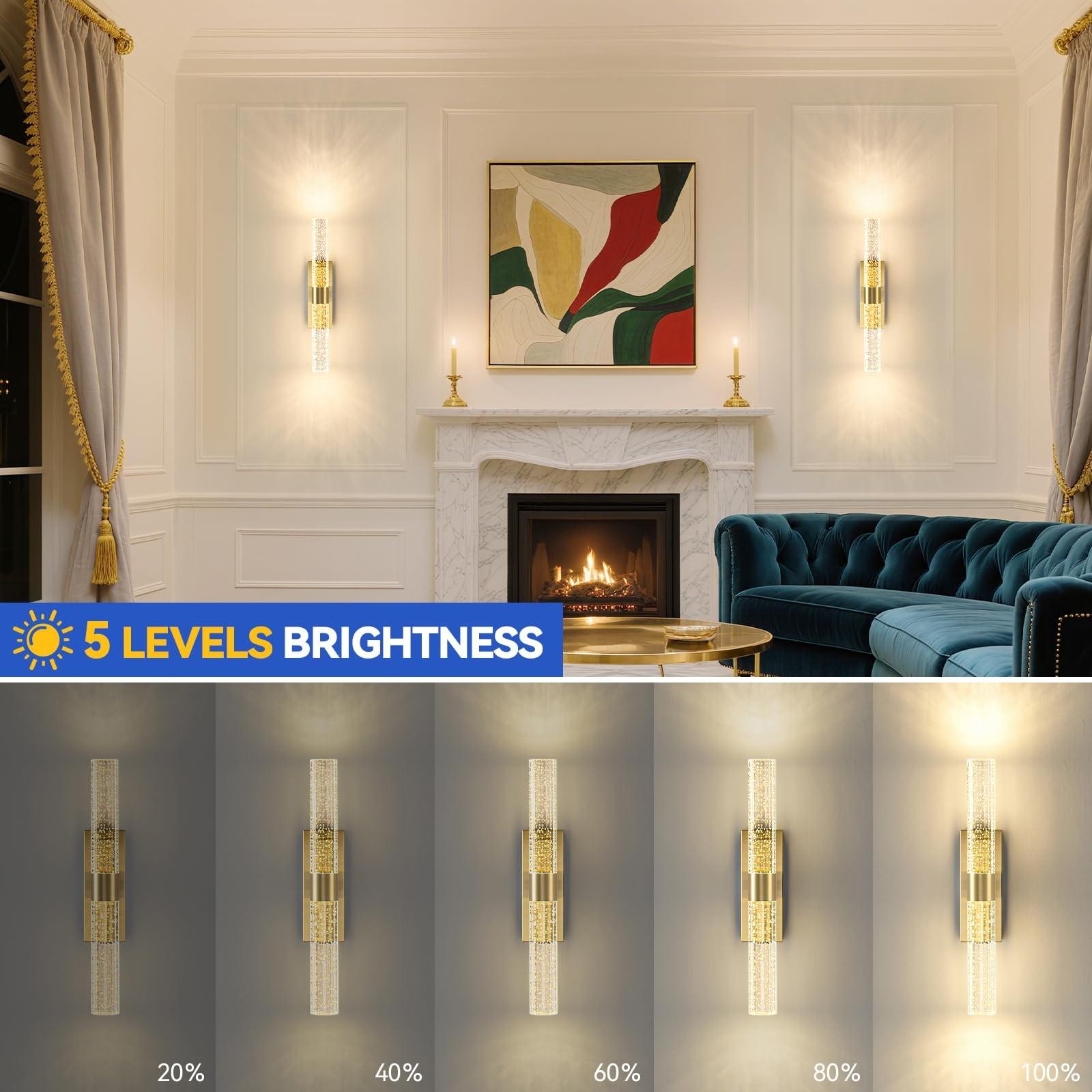 2Pcs LED Wall Lamps, Modern Crystal Decorative Wall Lights, USB-Rechargeable, Remote-Controlled Dimming, For Living Room Feature Walls, Hotel Corridors and Hallways, Luxury Home Interior Wall Lighting