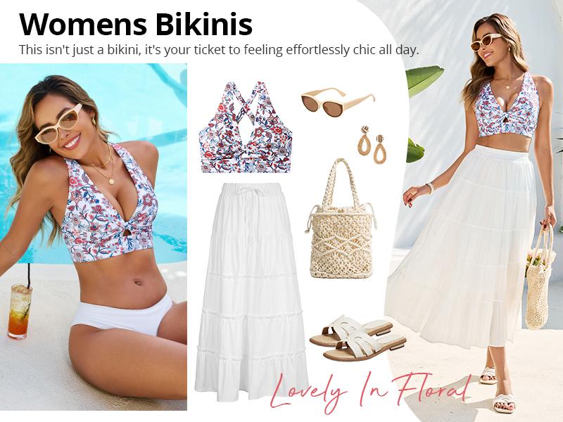 GRAPENT Bikini Top for Women Twisted Keyhole Padded Criss Cross Back Floral Print Beach Bathing Suits Swim Tops Only