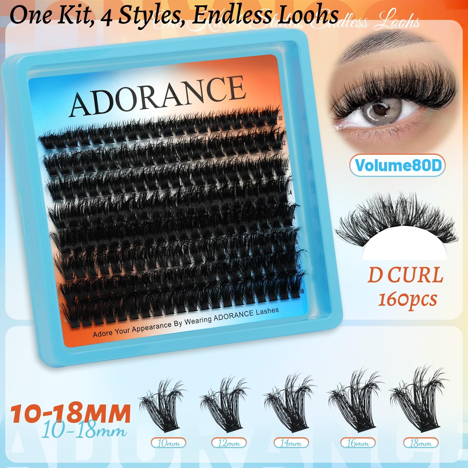 ADORANCE Lash Clusters Kit 550 PCS, 4 Styles (Volume 80D/100D, Mega 80D/100D) Individual Lash Extensions Mini Kit with Lash Bond and Seal, Lash Glue Remover & Eyelash Tweezers, Perfect for Daily Makeup, Parties, Weddings & Home DIY Use