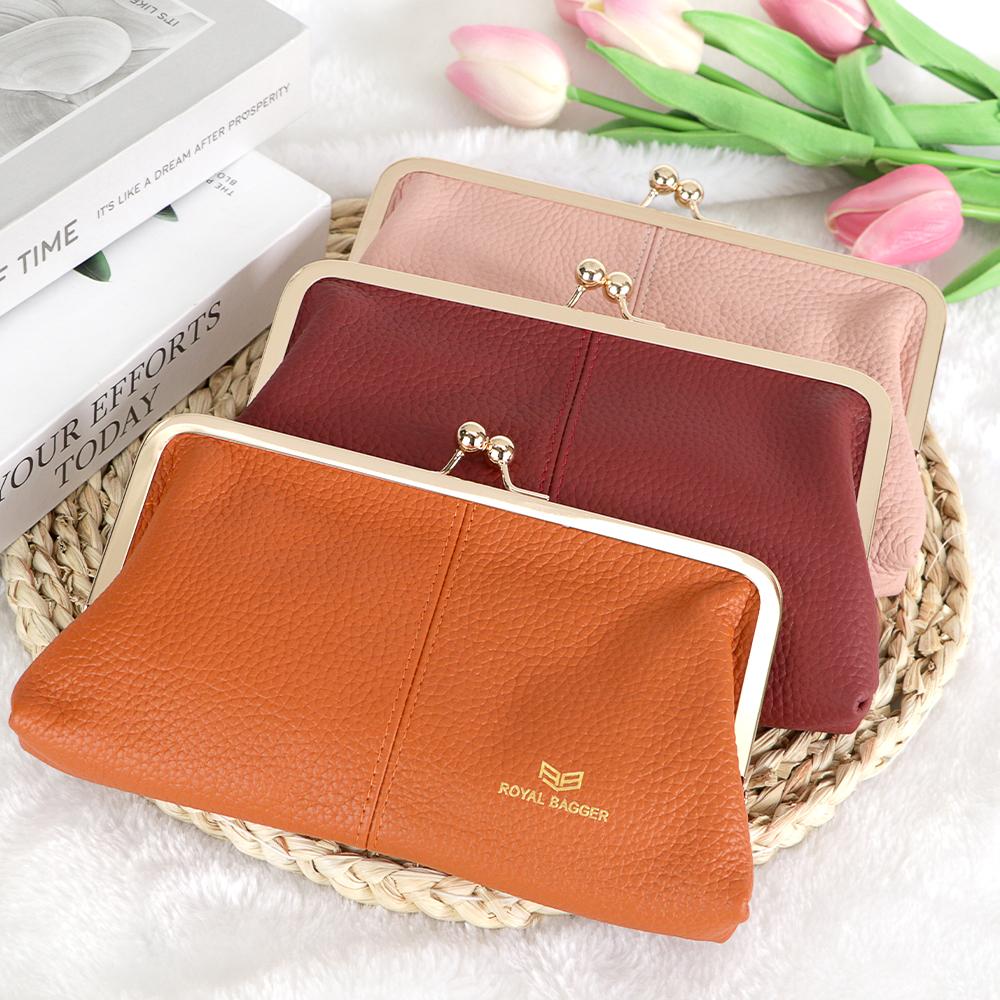 Royal Bagger RFID Kiss Lock Wallet, Solid Color Multi-card Slots Card Holder, Genuine Leather Clutch Purses for Women 1468 SpringStatements