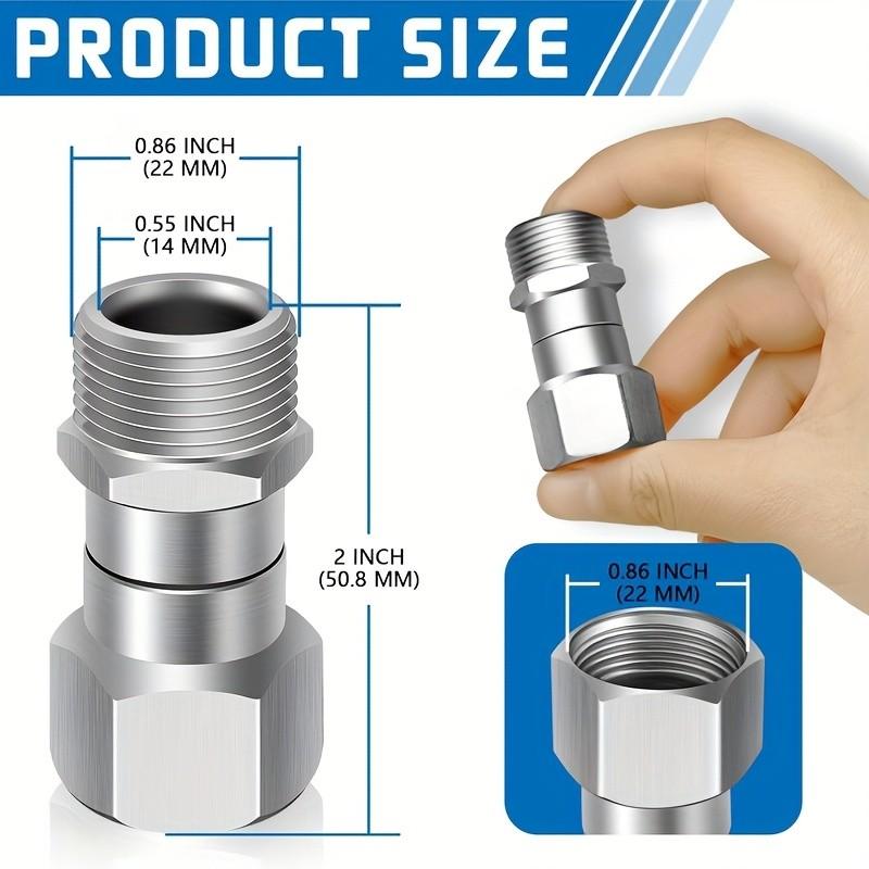 High Pressure Washer Rotating Adapter, M22-14mm/15mm to M22 Anti-Twist Connector, 360 Degree Rotation, for Water Gun, Hose