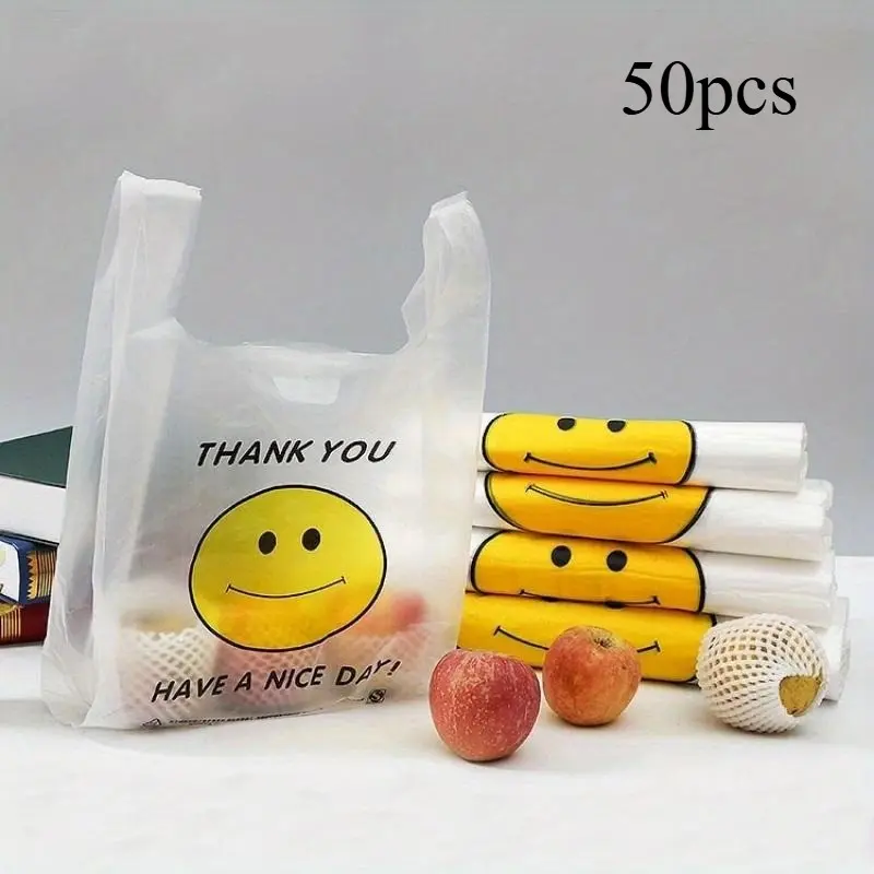 50pcs Takeout Doggy Bag Takeaway Bag Clear Hand Vest Bag Fruit Bag Supermarket Shopping Food Cargo Plastic Bag Grocery Bag Carrier