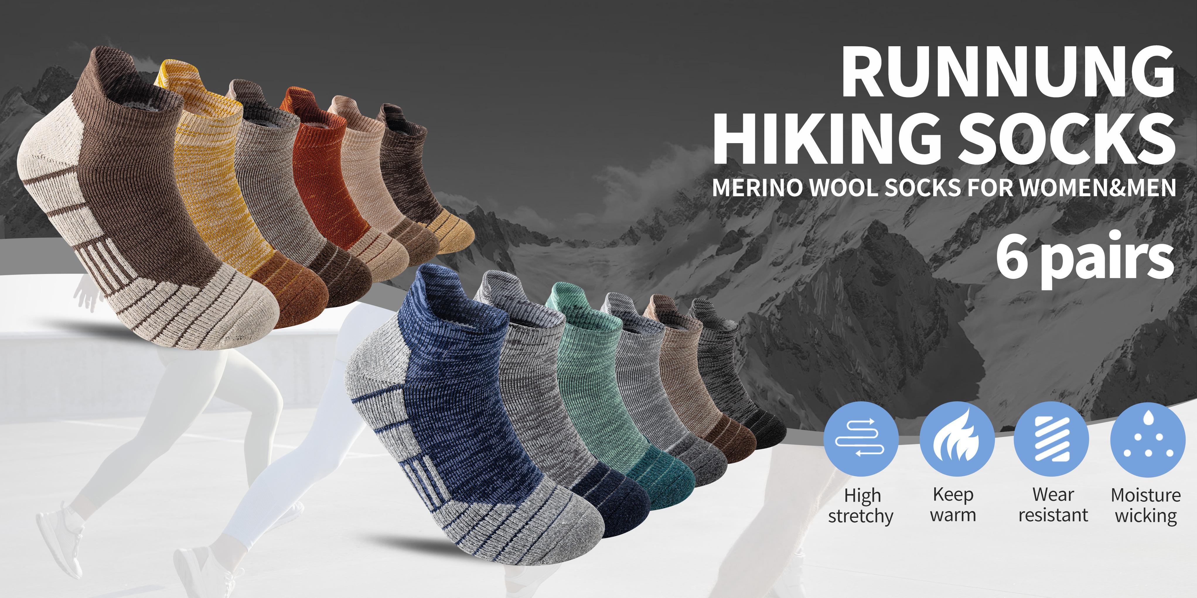 6 Pairs Merino Wool Ankle Running Hiking Socks Compression Support Breathable Thick Cushion No Show Socks for Women&Men Menswear