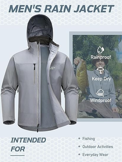NEW VIEW Lightweight Rain Jackets for Men Waterproof with Hood, Hard Shell Stretch Rain Coat for Outdoor Travel NEW VIEW Lightweight Rain Jackets for Men Waterproof with Hood, Hard Shell Stretch Rain Coat for Outdoor Travel