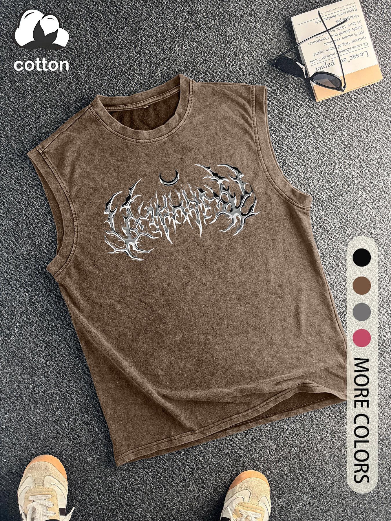 Men's Vintage Graphic Round Neck Tank Top, Regular Fit Casual Sleeveless Top for Summer, Men's Clothes for Daily Wear