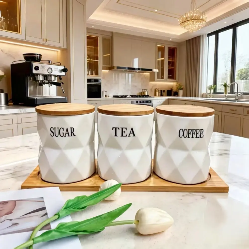 3-Piece Elegant Ceramic Sealed Jars, Moisture-Proof Tea Coffee Storage, Jewelry Organizer, Perfect for Holidays and Parties