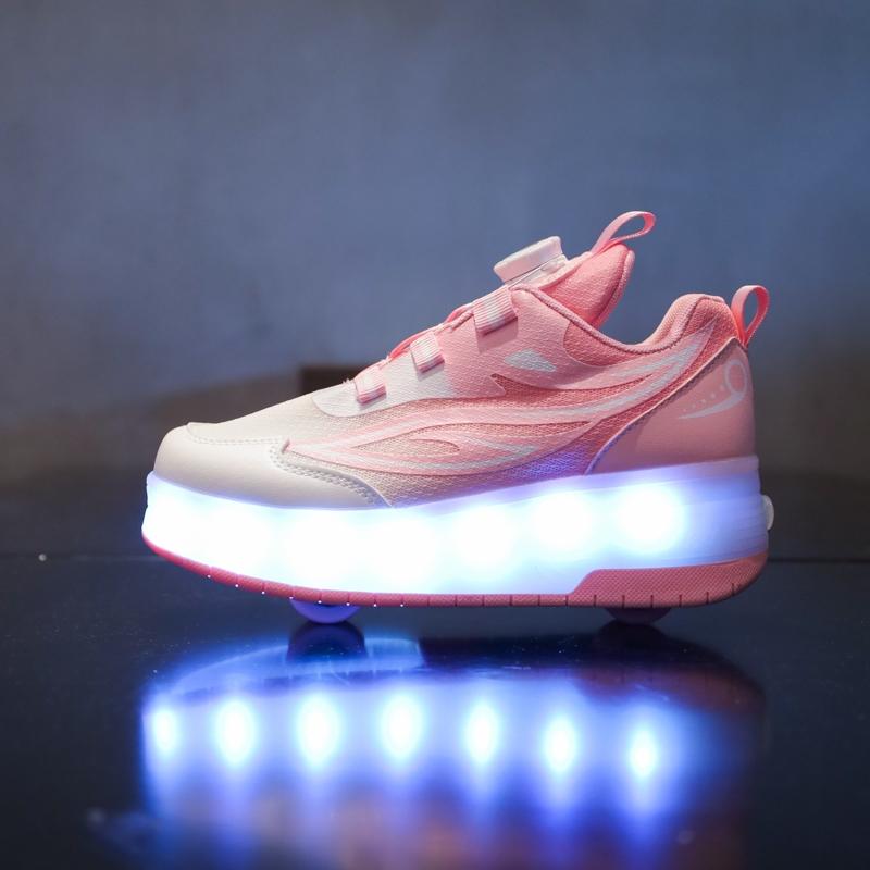 USB Charging LED Light Up Shoes for Kids, Night Glow Roller Skates, Unisex Children Sneakers, Running & Casual Sports Shoes, Footwear Athletic Trainer, Round Toe Trainers, Low Top Trainer, Trendy Trainers, Sports Training Shoes