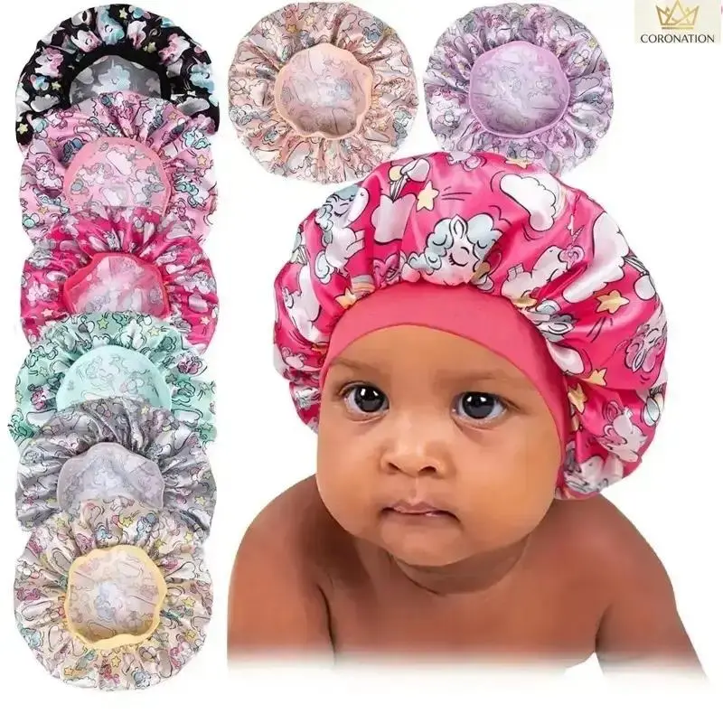 Toddler Satin Bonnet for Kids, Cute Printed Sleep Cap, Soft Breathable Hair Bonnet for Curly Hair Protection, Gentle Hair Care Cover for Bedtime, Nap, Shower & Nighttime