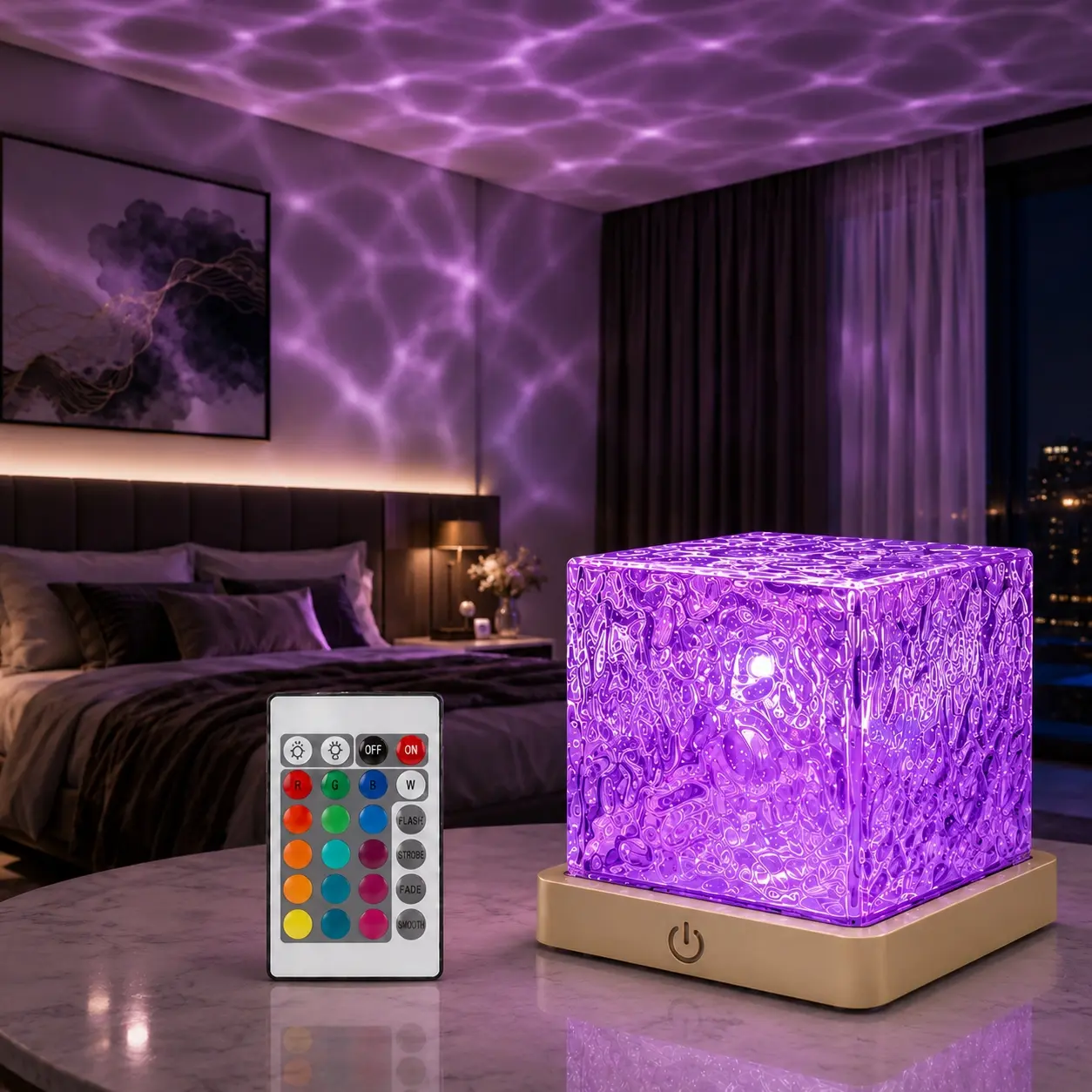 16 Color Ocean Wave Projector Lamp, LED Water Ripple Night Light with Remote Control, USB Powered Dimmable Rotating Mood Lamp for Bedroom, Living Room, Party and Holiday Decor