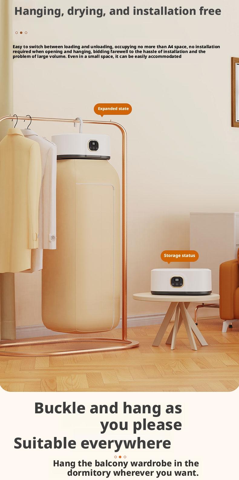 Folding Electric Clothes Dryer, Sterilizer and Dryer, Smart Fast Drying with Timer, Portable and Compact Design for Home, Dorm, Travel, RV Use