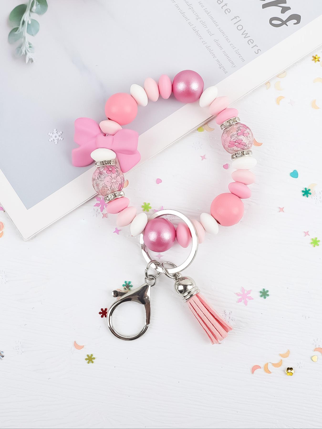 Bow Beaded Keychain, Multicolor Pearl Wristlet Keyring, Cute Butterfly Design, Versatile Gift for Friends, Mom, Birthday, Holiday, Keychain Lanyard