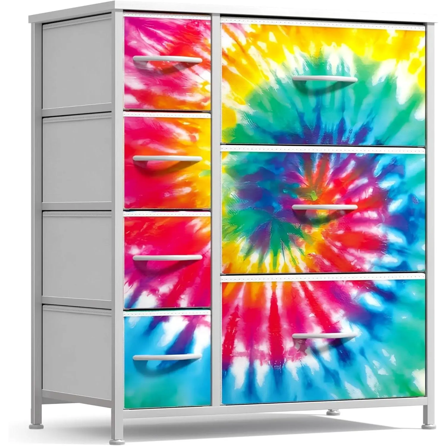 Dresser with 7 Drawers - Furniture Storage Chest for Kid’s, Teens, Bedroom, Nursery, Playroom, Clothes, Toys - Steel Frame, Wood Top, Tie-dye Fabric Bins (7-Drawer, Tie-dye)