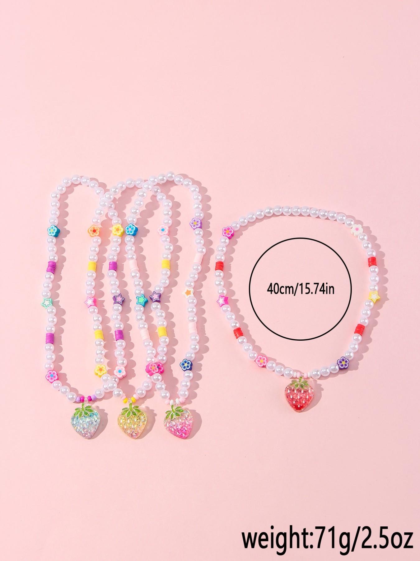 4pcs/set Acrylic Strawberry Pendant Bracelet Set, Cute Floral Design, Perfect for Girls' Birthday Parties, Casual Wear, All Seasons