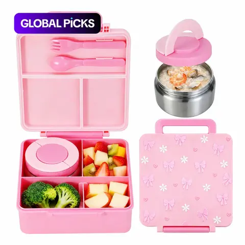 Cartoon Pattern Bento Lunchbox with Stainless Steel Soup Container, Microwave Safe, Portable Square Food Storage for Lunches and Travel #GLOBAL PICKS