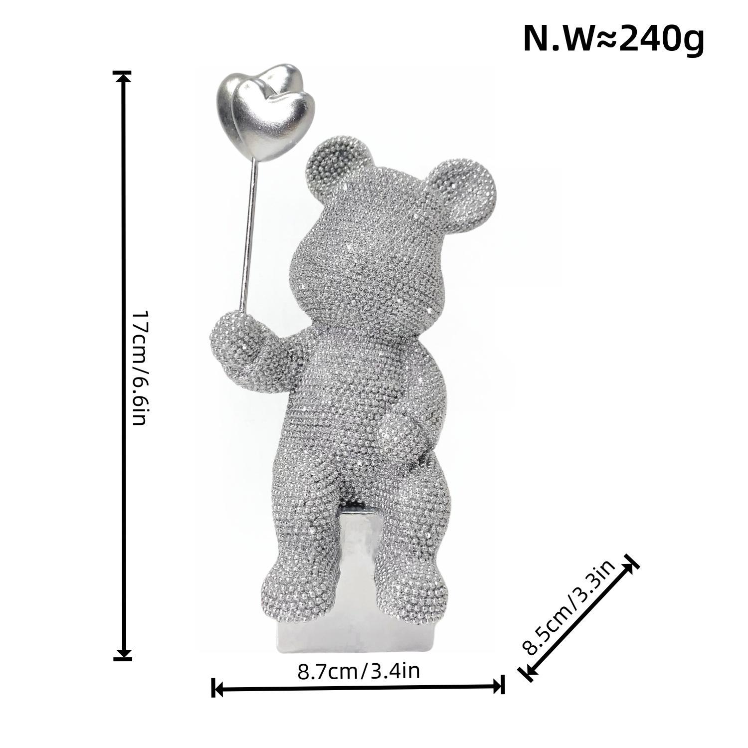 Resin Balloon Sculpture Bear Decor, Heart Design Bead Ornament, Ideal for Home Office Living Room Bedroom Gift, Unique Decoration Piece