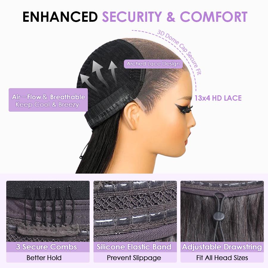 13x4 Glueless BOB Wig Lace Frontal Wig Pre-Everything 220% Ear To Ear Natural Hairline HD Lace Skin Melted Silky Straight Human Hair Wigs With Drawstring