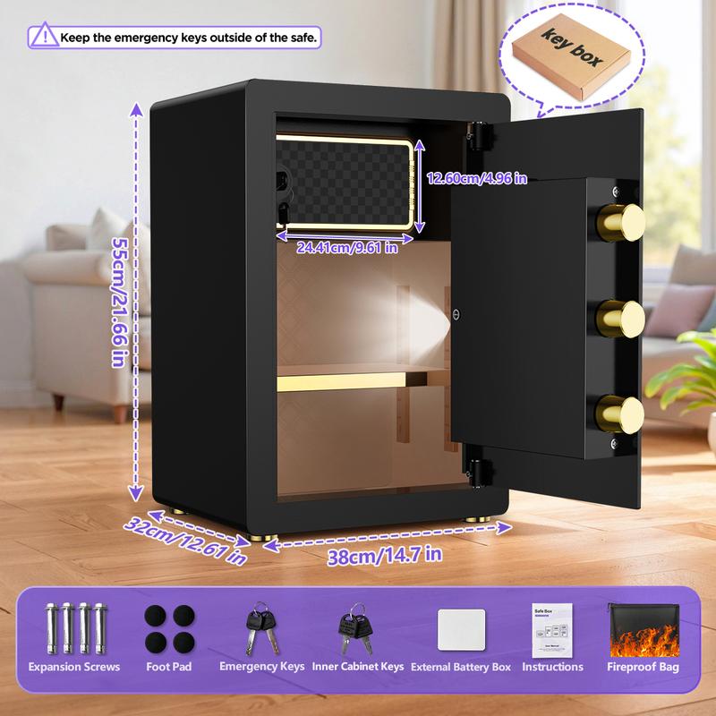 TNTANTS 5.3 Large Safe Box, Digital Board, With Fireproof Document Bag & Alarm System for Home or Office Security, for Cash Jewerly Lock Adjustable Shelf