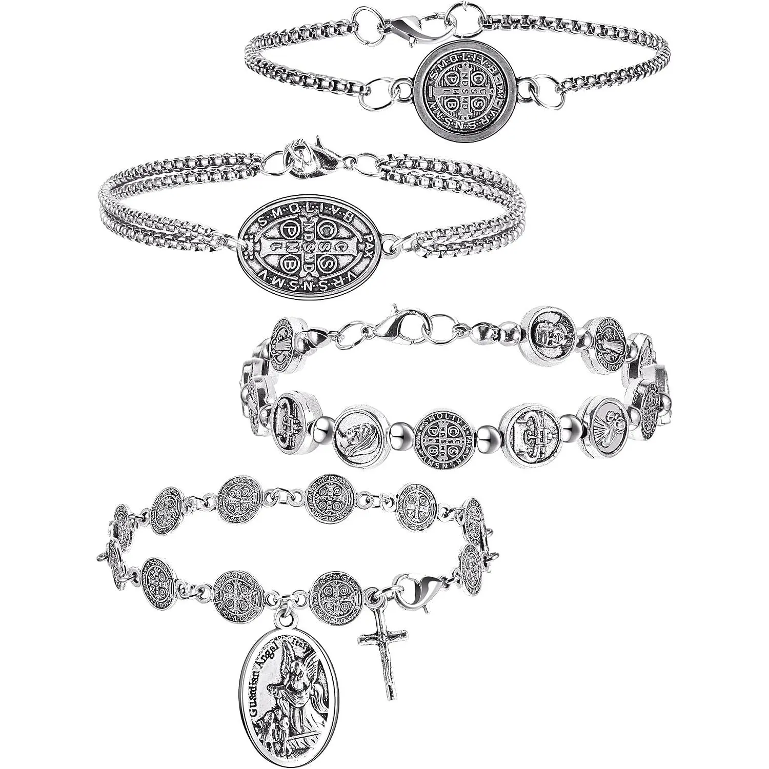 4 count  Benedict Bracelets Rosary Religious Birthday Gifts Catholic Saint Benedict Prayer Bracelet Saint Medal Men Women Christian