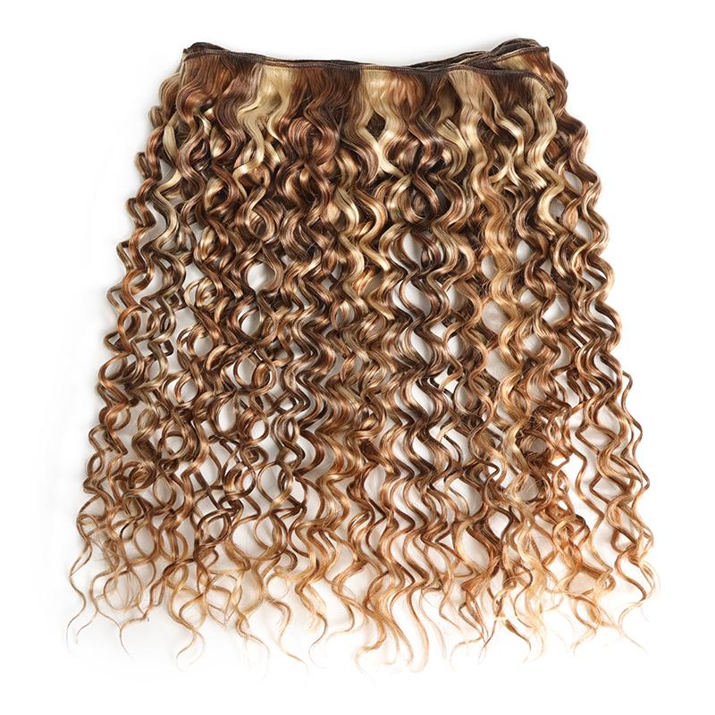 4/27/613 Water Wave Bundles Human Hair Highlight Ombre Brown Honey Blonde 613 Bundles Hair Weave Bundles for Sew In and Quick Wave Human Hair Extensions 100% Human Hair Extensions Colored Human Hair Bundles