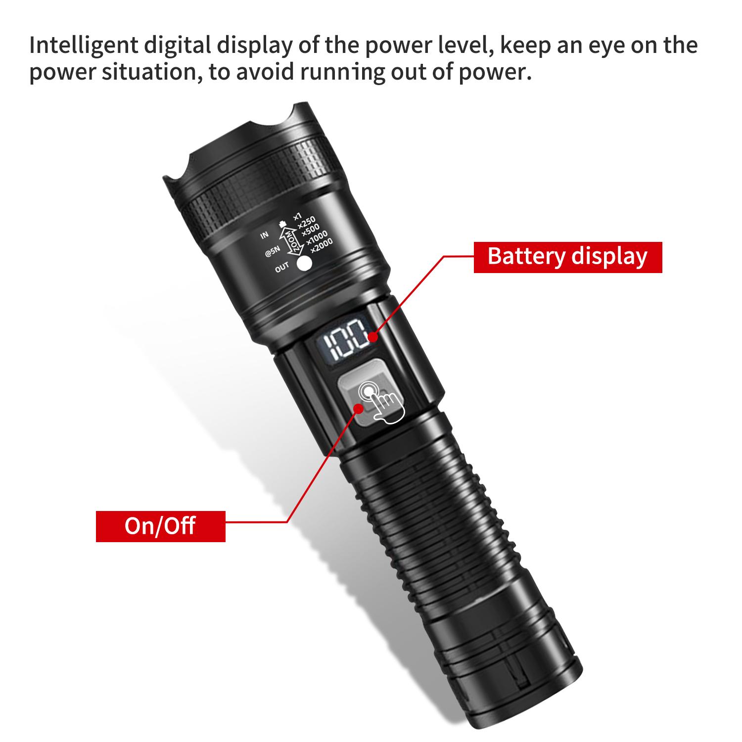 High Lumen LED Rechargeable Tactical Flashlight,with Battery Level Indicator & USB-C Port,Essential for Camping/Hiking/Emergency/Travel