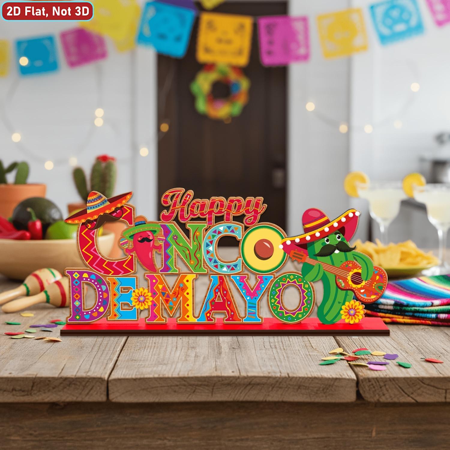 Mexican May Day Party Decor Sign, Wooden Central Table Decoration, Festive Layered Tray Ornament, Wall Shelf, Fireplace, Home Office Decor, Gift