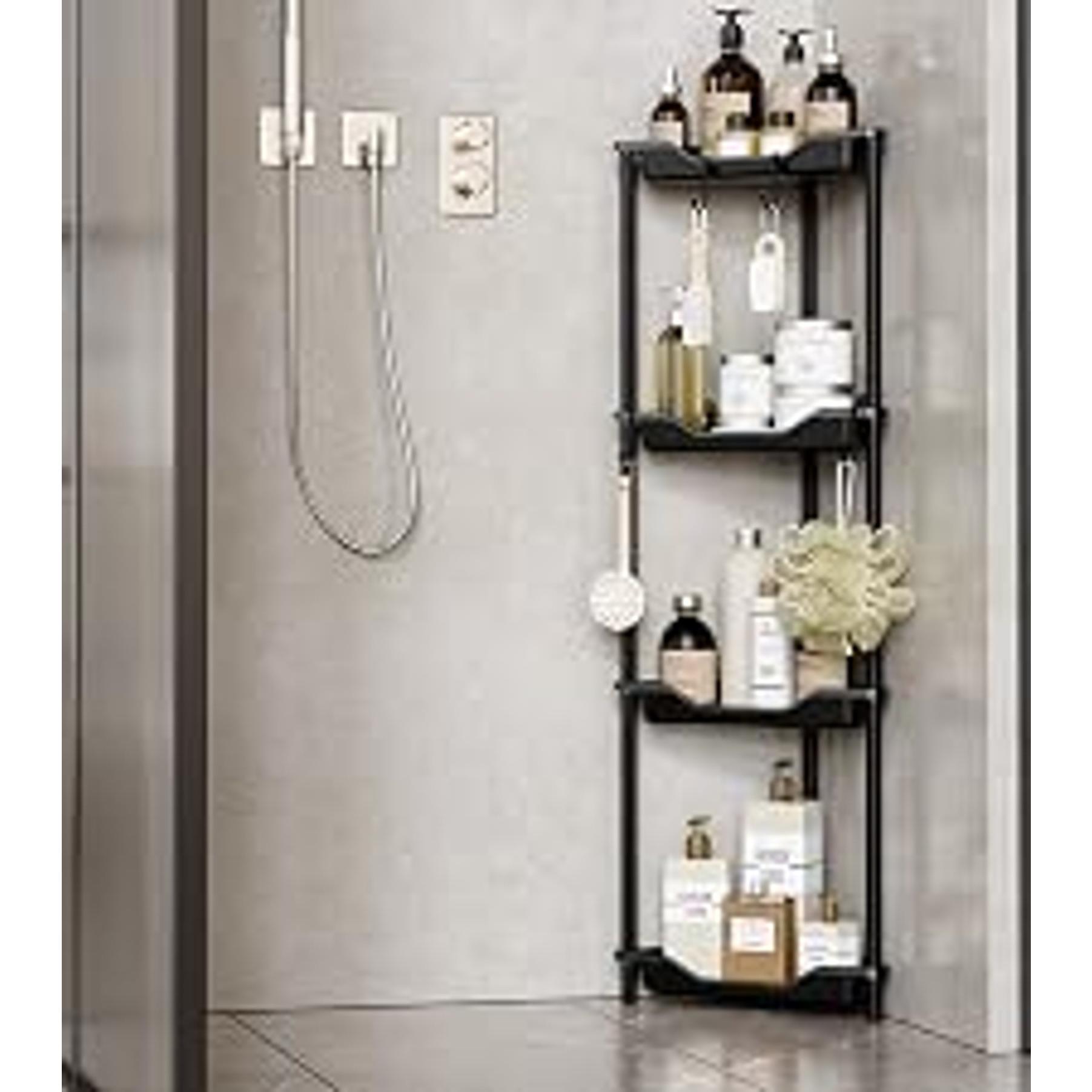 Rustproof 3 Tier Floor Standing Corner Shower Caddy Organizer with Toothbrush Holder, Large Spacing Floor Shower Shelf Rack Storage Stands with Hooks for Bathroom Kitchen, Black Rustproof 3 Tier Floor Standing Corner Shower Caddy Organizer with Toothbrush Holder, Large Spacing Floor Shower Shelf Rack Storage Stands with Hooks for Bathroom Kitchen, Black
