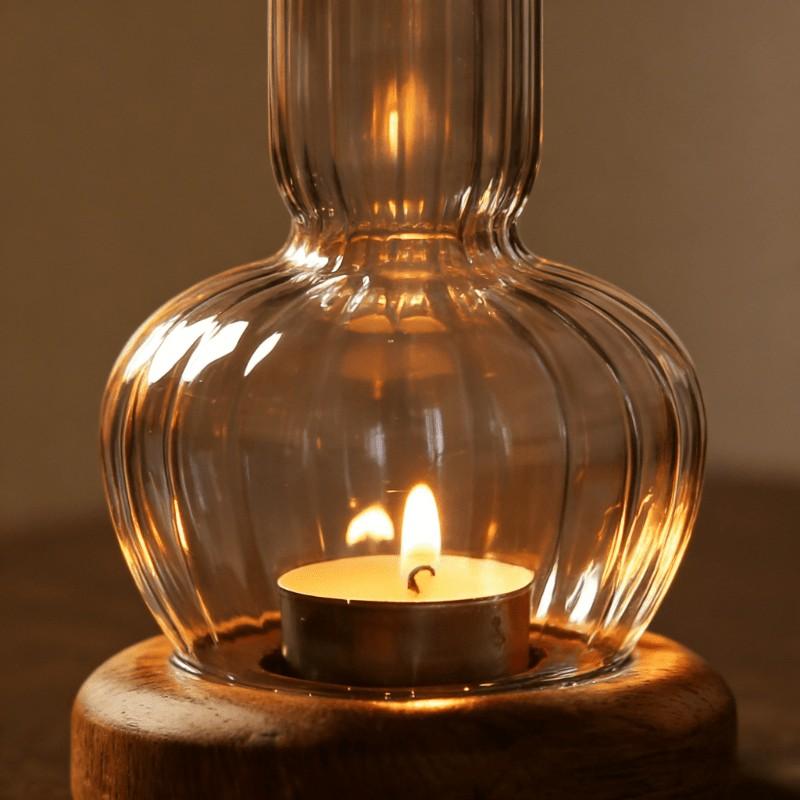 Solid Wood Base, Transparent Glass Candlestick; Elegant Centerpiece For Tea Candles, Suitable For Weddings And Table Decorations, A Mother'S Day Gift For Mom.