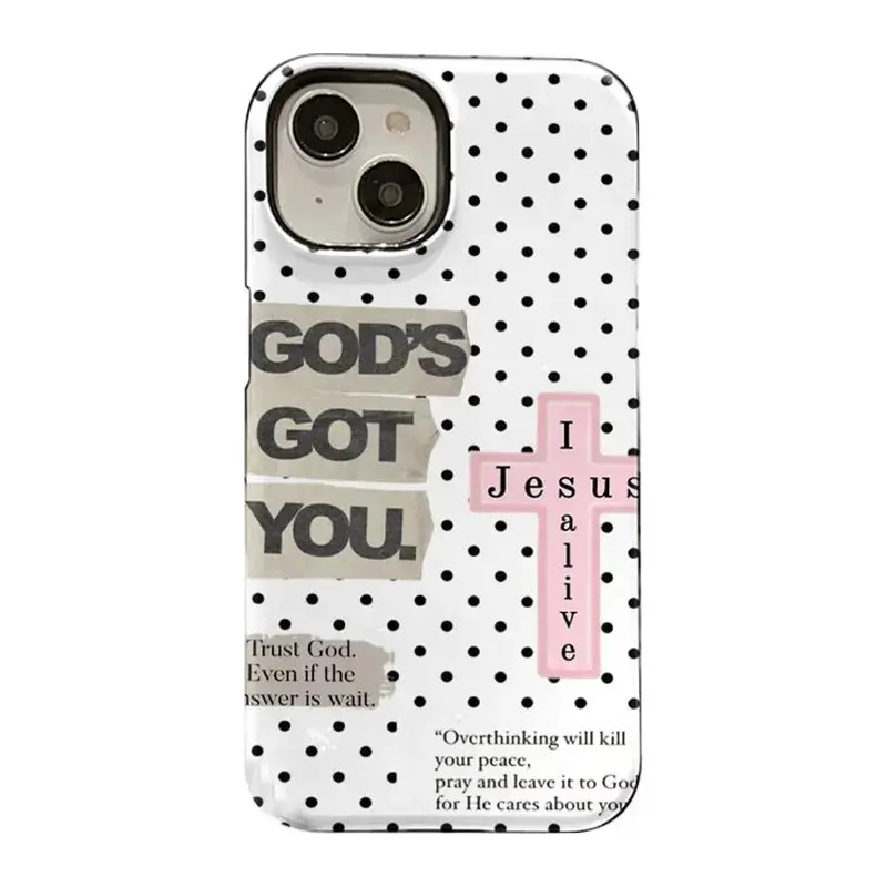 Faithful Theme Pink Cross Polka Dot Smartphone Case - Vintage Cut Paper Inspirational Religious TPU Shell, Protective Accessories for iOS iPhone Series (18,17,16,15,14,13,12,11 Plus Pro Max), Uplifting Faith Gift Casing, Fits Ios