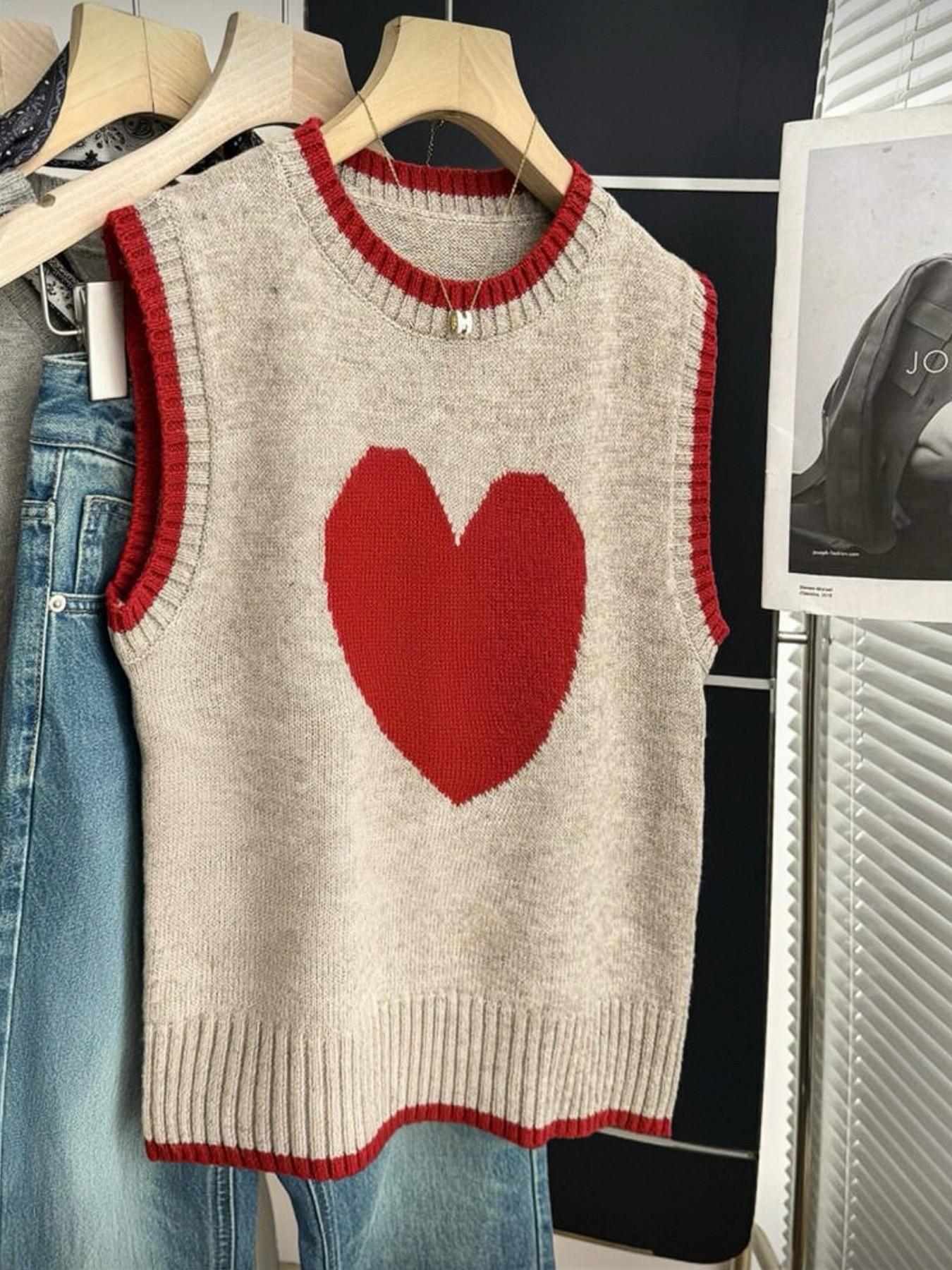 Spring & Fall Colorblock Heart Casual Versatile Vest Pullover, Simple Fashion Leisure Fit, Valentine's Day Sweater Vest