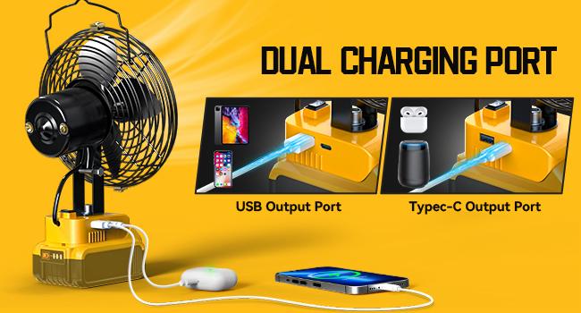 Jobsite Fan Compatible with Dewalt 20V Li-ion Battery, Battery NOT Included, for Industrial, Outdoor, Camping , Construction Site Cooling