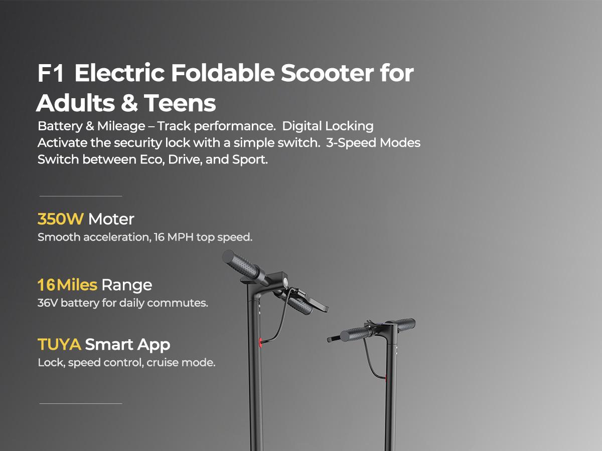 Electric Scooter, Powerful 350W Motor, Up to 16Mph & 16 Miles, 8.5" Tires, Folding E-Scooter for Teen and Adults, APP Contral