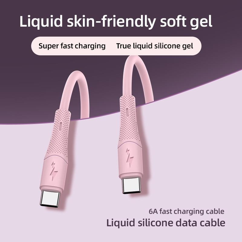 60w Dual Type-C Fast Charging Cable, Liquid Silicone Quick Charge Line for iPhone 17/16/15 Series, Samsung Xiaomi Huawei Phones
