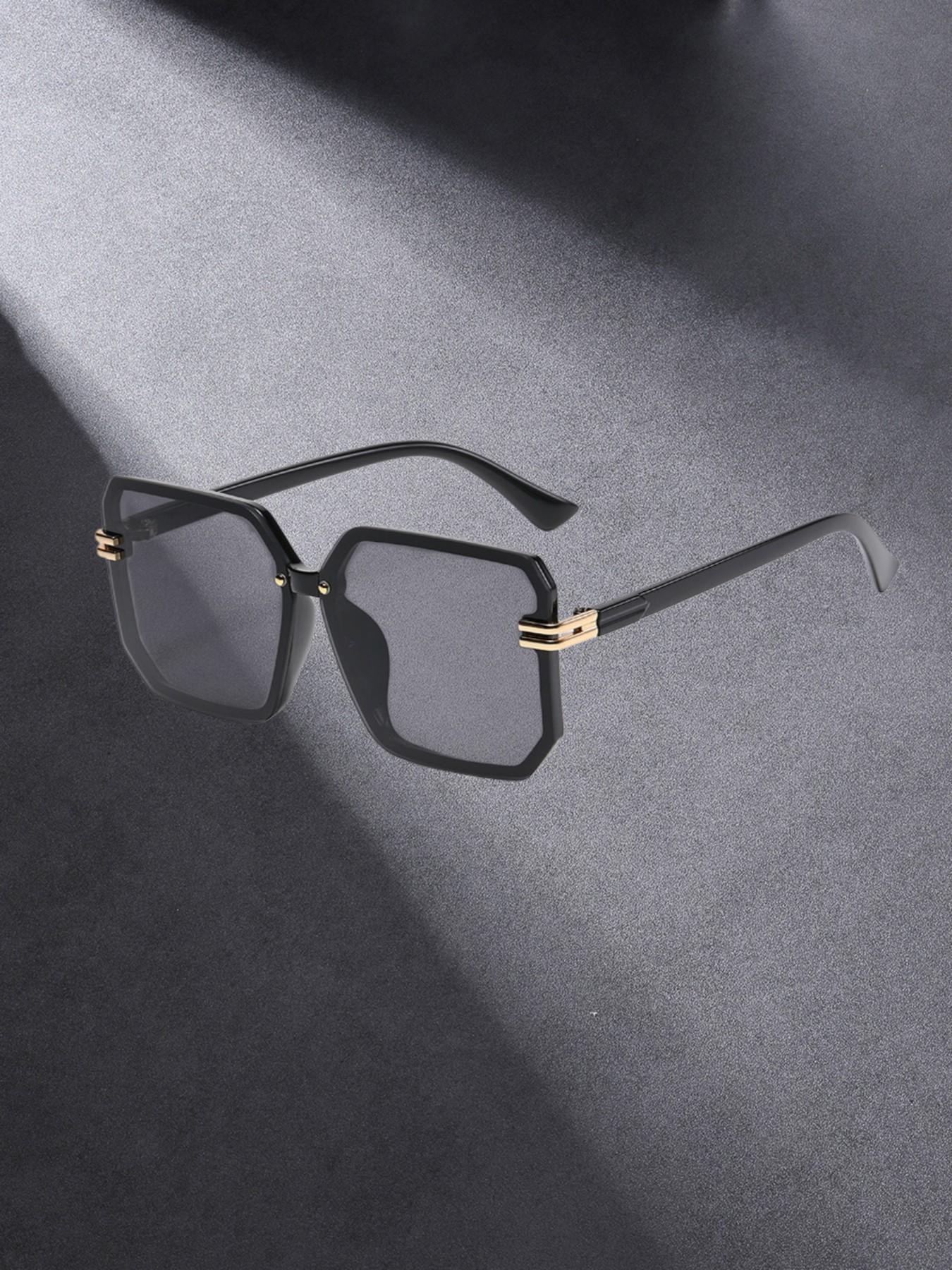 Square Frame Men's Sunglasses, Casual Decorative Lens, All over Print, Unisex Fashion Accessory, Daily Wear, Work & Leisure