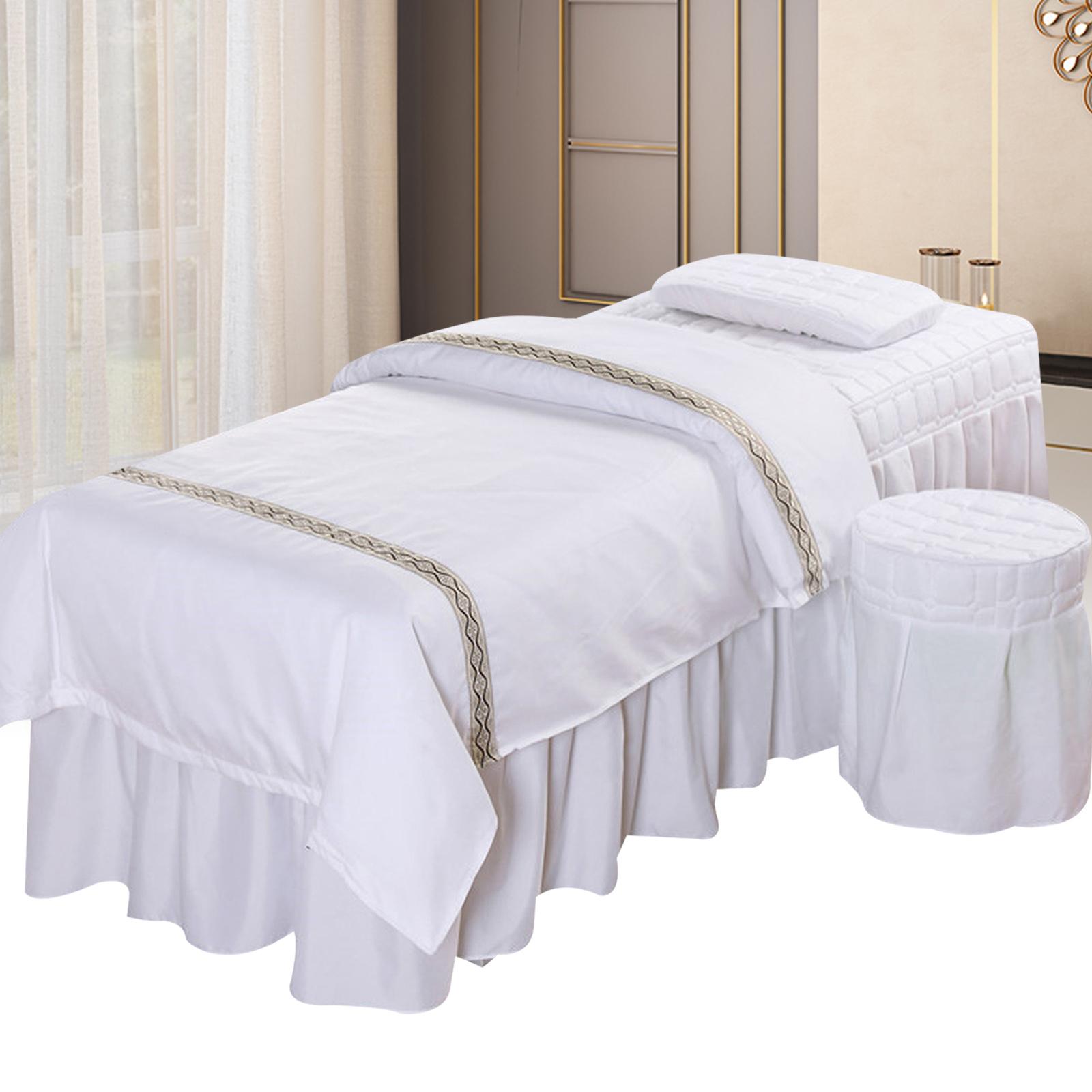 Spa Massage Bedding Set Professional Salon Bed Skirt Quilt Cover Pillow Stool Covers Soft Polyester Salon Bedding Beauty Salon Supplies Complete Set