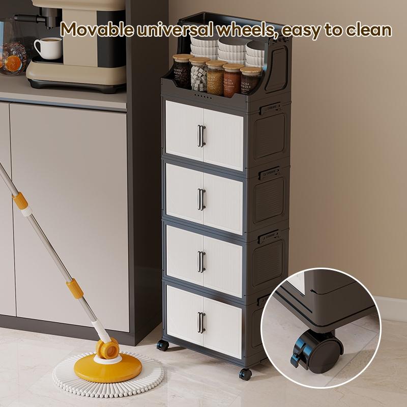 Multi-Layer Storage Cabinet, Plastic Material, &, Ideal for Living Room Bedroom Kitchen, with Wheels, Durable