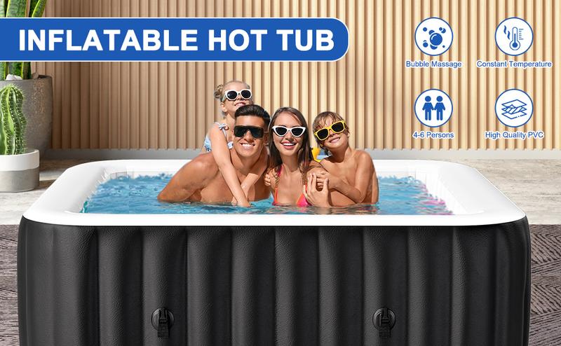 Lilypelle Large Bubble Massage Spa, Inflatable Hot Tub with130 Air Jets, PVC Cover, Pad and Pump, Durable Thick Materia, 5-6 Person Capacity, 73"x73"x25"