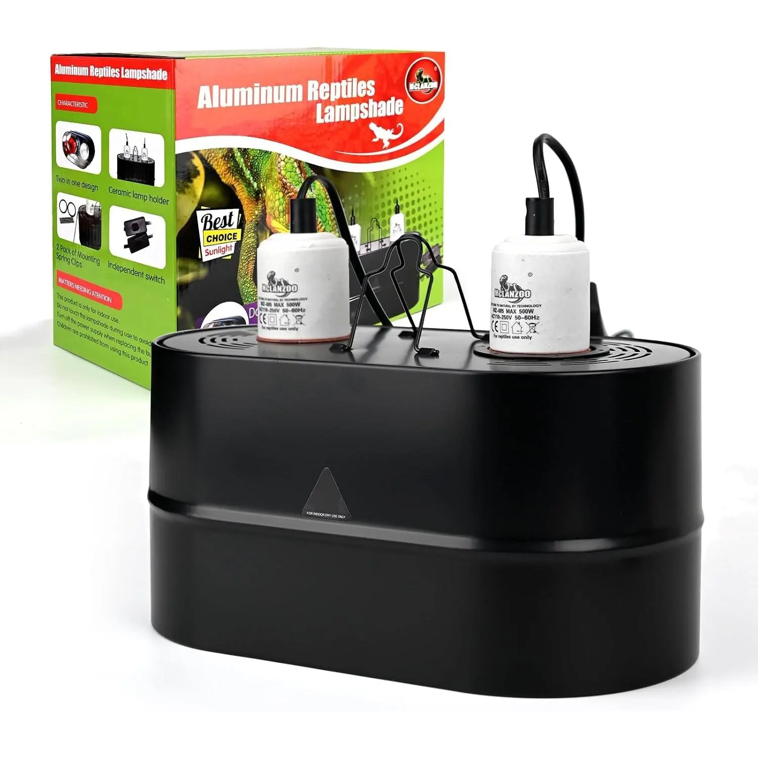 Dual Reptile Light Fixture Deep Dome,Max 150W,UV Lamp Fixture Dual Lamp Cap for Reptiles Terrarium with Two Independent Switches Heat Lighting Lamp Kit.
