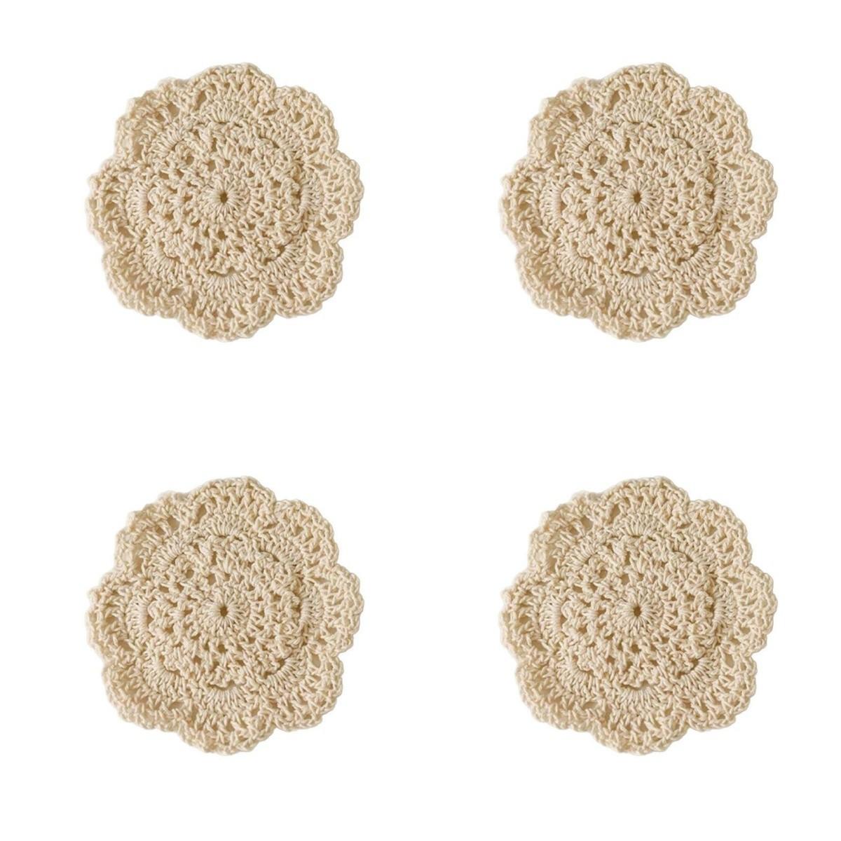 Set of 4 Hand-Woven Coasters, Heat-Resistant Floral Table Mats, Vintage Style Photography Props, Room Decor, Thread Coasters