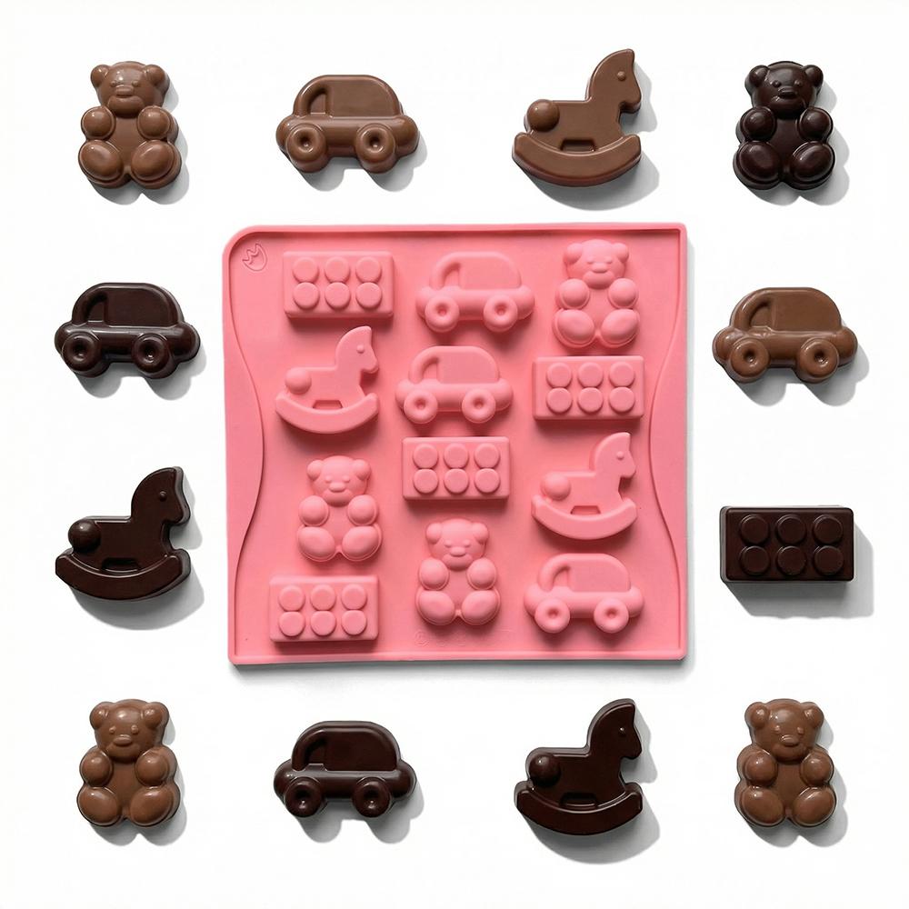 3pcs Car Horse Shape Silicone Molds, DIY Chocolate Candy Pudding Dessert Cake Decorations, Baking Cookie Insert Mold Set