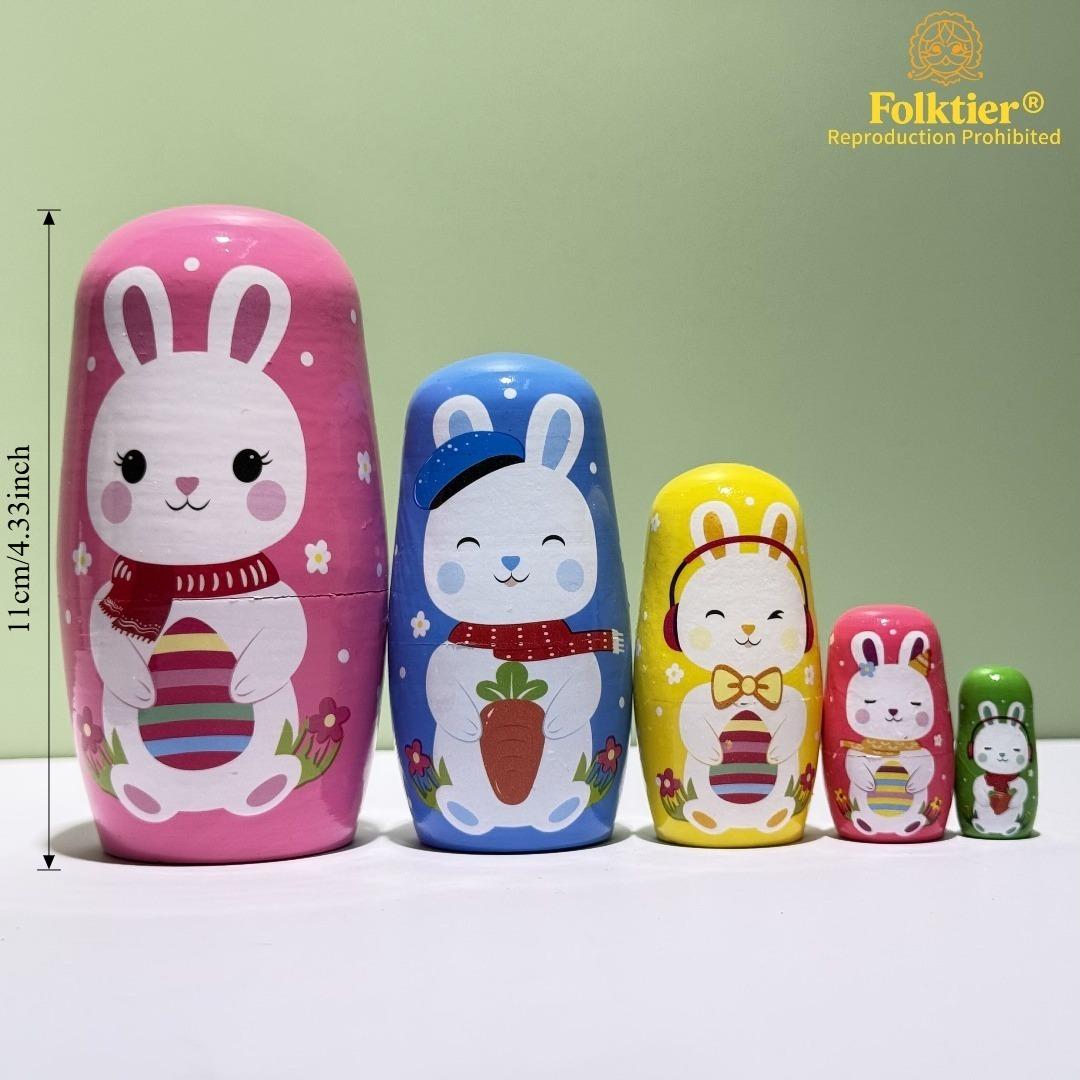 1 Set Russian Nesting Dolls,  Little White Rabbit Matryoshka Dolls, Wooden Educational Toys for Kids, Crafts & Collectible Souvenirs, Ideal Gifts for Christmas Halloween Easter Thanksgiving Valentine's Day Ramadan New Year Birthday Party Wedding.