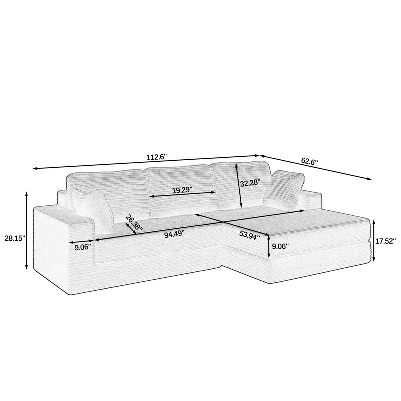Niccae Right Seat L-Shaped Sectional Sofa,Compressed Corduroy,Modern Minimalist,Converts to Bed,Space-Efficient,sectional couch (2 Packages Shipping)