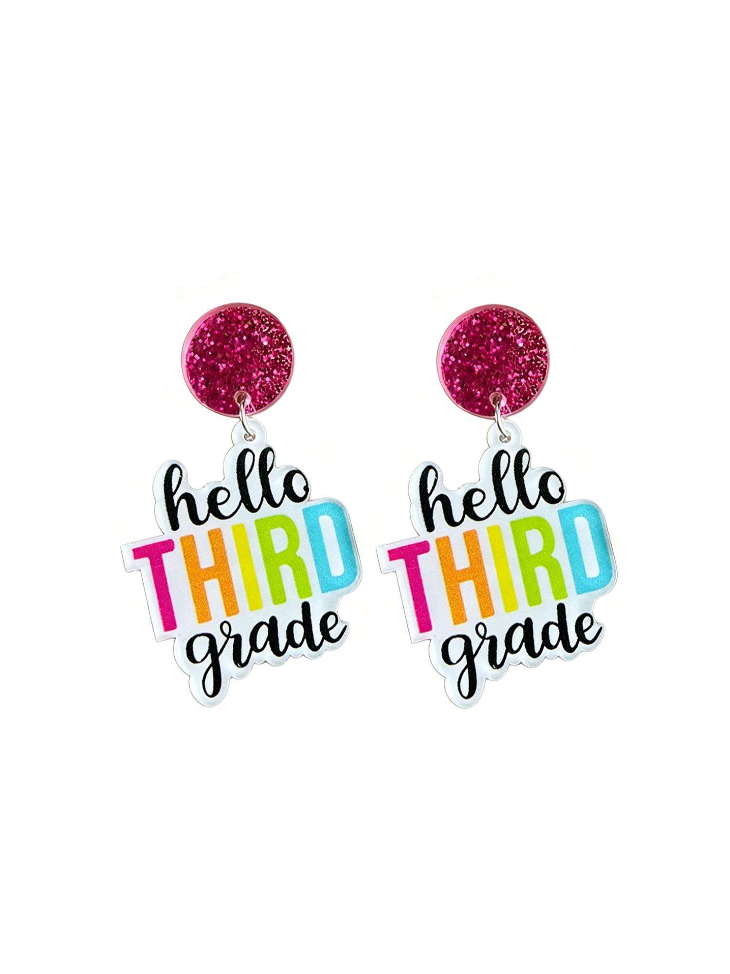 European and American Style Teacher Drop Earrings, Colorful Simple Text Sparkling Student Ear Rings, All Seasons Preppy Fashion Jewelry