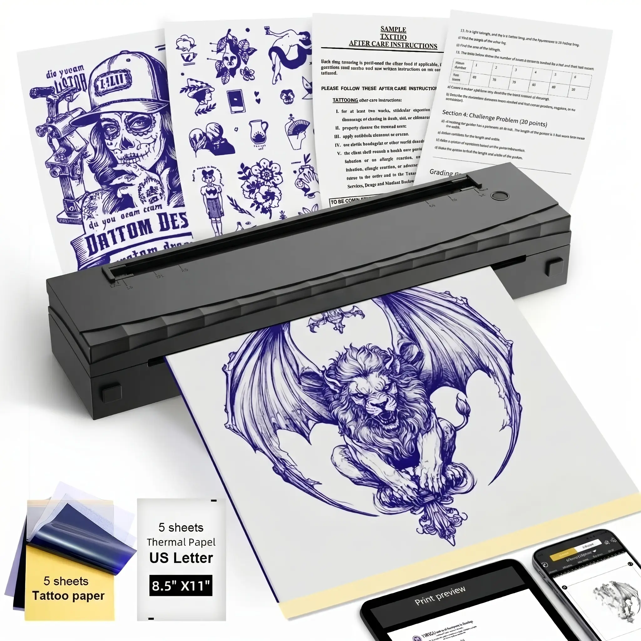 2026 New Inkless A4 Thermal Printer, Document Printer And Tattoo Transfer Printer, Wireless Thermal Printer Compatible with Smartphones And Tablets, Suitable for Thermal Paper/Tattoo Transfer Paper