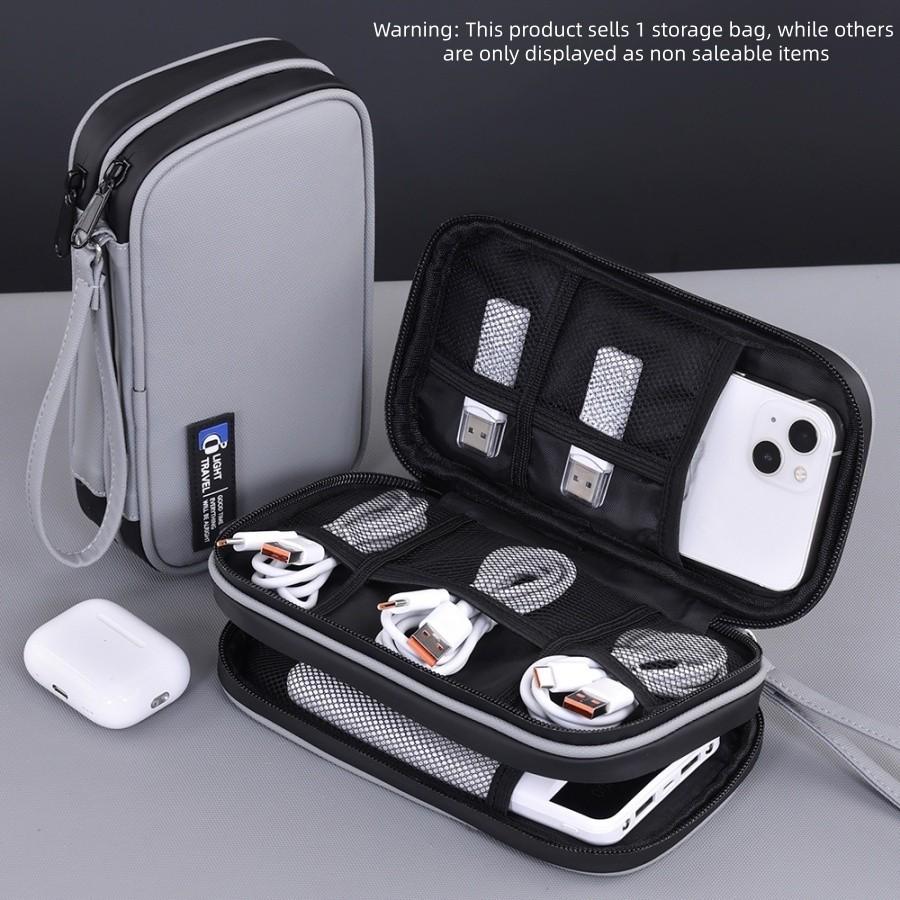 Small Dual-Layer Data Cable Organizer Bag, Mobile Power Bank U Disk U Shield Storage Pouch, Digital Electronics Accessories Case
