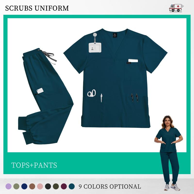 Comfortable Leisure Care Center Work Clothes Wholesale Price Clinical Uniform Woman Hospital Doctor Work Wear Nurse Clothing Short Sleeved Top Jogging Pants Set