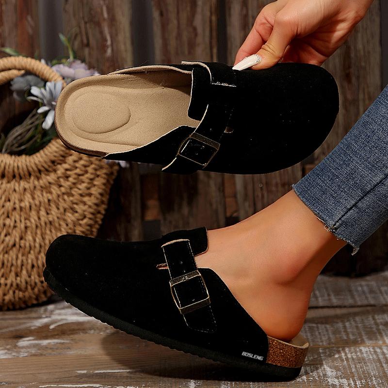 Womens Clogs Slip-on Potato Shoes Leather Mules with Suede Cork Footbed