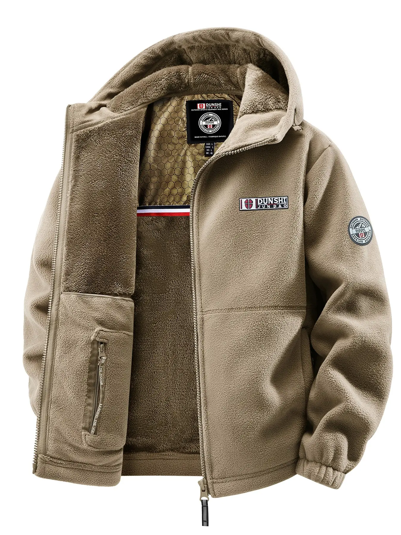 Men's Fleece Jacket, Thickened Outdoor Daily Wear, Warm Winter Coat with Hood & Multiple Pockets, Autumn & Winter Essentials