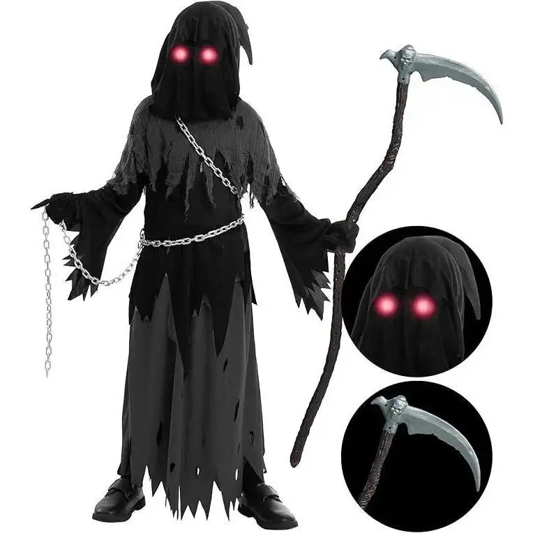 Glowing Eyes Grim Reaper Costume for Kids, Halloween Costume for Boys, Phantom Costume