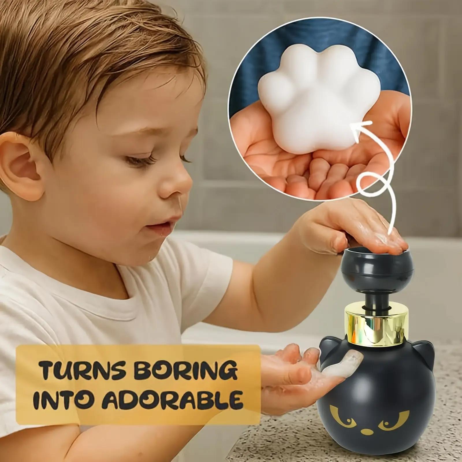 Cute Cat Paw Foam Soap Dispenser - Touch-Activated, No Buttons Needed, Cat Claw-Shaped Foam & Cute Black Cat Design, Bathroom Accessory, Soap Container
