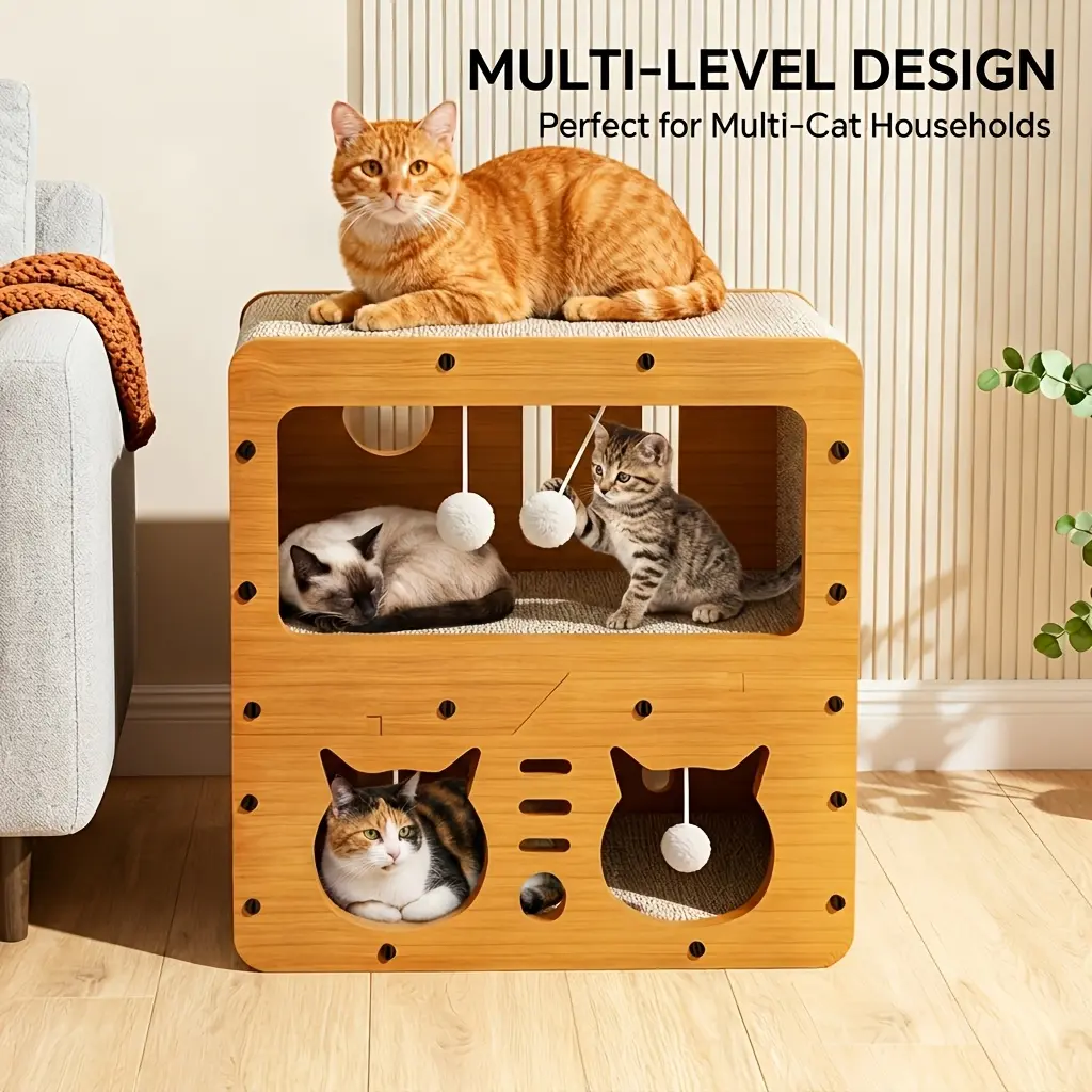 Durable Cat Scratcher, Multi-functional Cat Scratcher, Vertical Scratching Post with Cool Summer Cat Bed, Extra Large Double-Decker Cat Villa – Satisfies Cats’ Needs for Scratching, Resting and Playing
